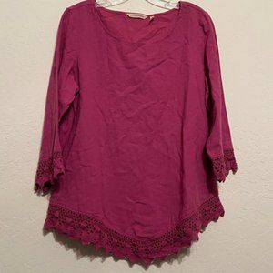 Soft surroundings pink Rialto crochet hem shirt S